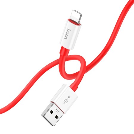 Hoco X87, Lightning cable - USB, 2.4 A, 1 m, silicone braid, red