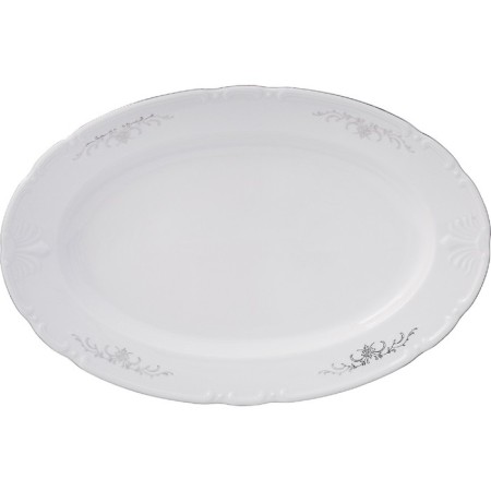 Oval Constance dish, decor "Gray ornament, platinum layout", 36 cm