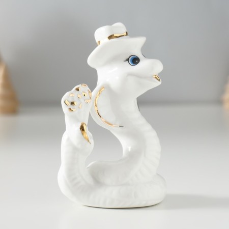 Souvenir Ceramics "White Cobra with a bouquet and in a hat" with gold 3.5x5x9 cm-2