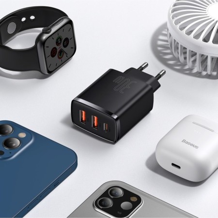 Charger Baseus Compact Quick Charm 2*USB+USB-C, 3A, 30W, Black-7