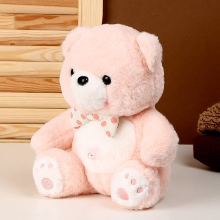 Soft toy "Bear", with a bow in peas, 26 cm, pink color-1