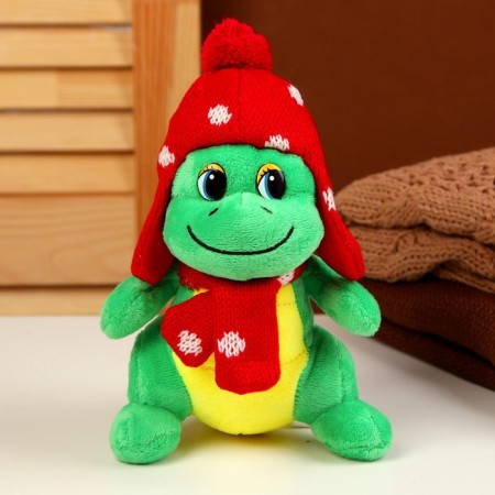 Soft toy "Dragosh", in a red hat, 15 cm, green color-1