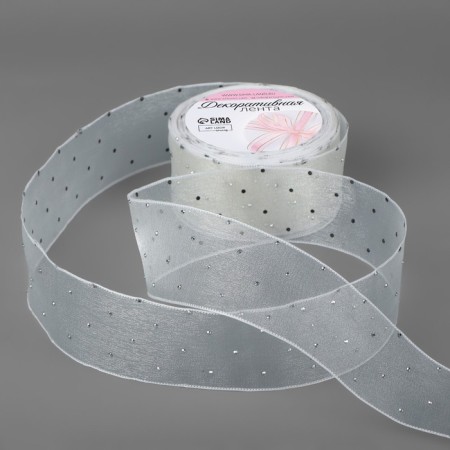 The ribbon is nylon, with rhinestones, 38 mm × 9.1 ± 0.5 m, white color