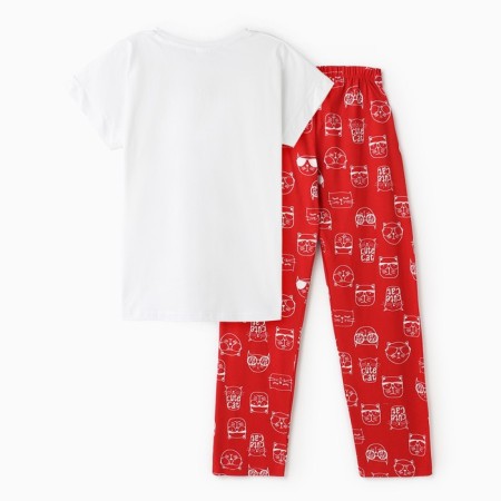 Homemade female "kitten in a glass" (T -shirt/pants), white/red color, size 46-12