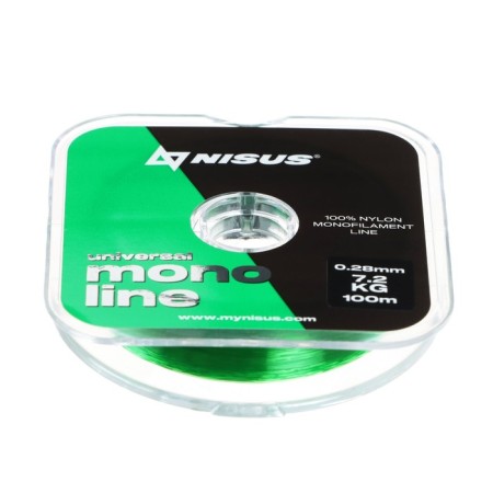 Nisus monoline fishing line, diameter 0.28 mm, test 7.2 kg, 100 m, green