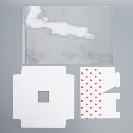 Gift box for flowers with a vase and PVC windows folding, packaging, "heart", 23 x 30 x 23 cm-3