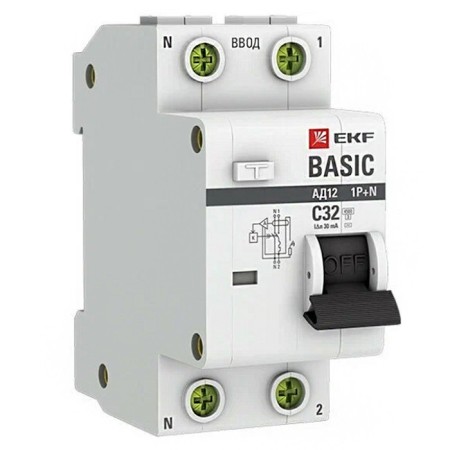 Circuit breaker automatic differential current 2P (1p+n) C 32a 30a type AC 4.5ka AD-12 BASIC EKF DA12-32-30-BAS