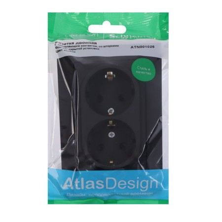 Double SE AtlasDesign, 16 A, 250 V, built -in., S/K, curtains, IP20, carb., Atn001026-1