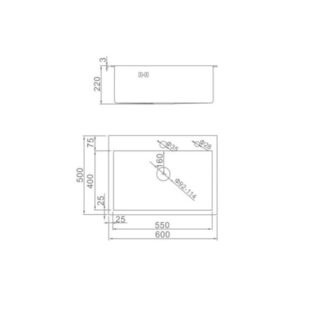 Kitchen sink Aflorn Af96050, Sredal, S = 3.0 and 0.8 mm, 60x50x22 cm, siphon, satin-8