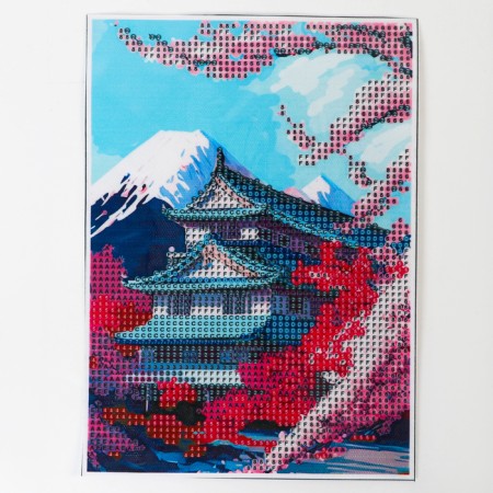 Diamond mosaic with partial filling on the canvas "Sakura", 15 x 21 cm-1