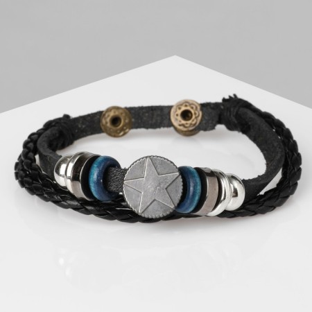 Bracelet Unisex "Style" star in a circle, black color with silver, 21.5 cm