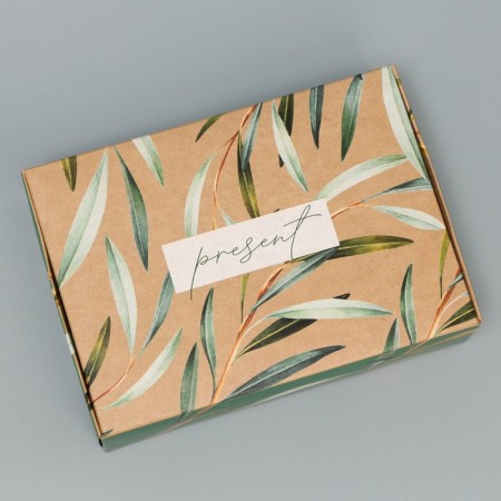 Gift Folding Box with Craft turnover, packaging, “Present”, 21 x 15 x 5 cm-1