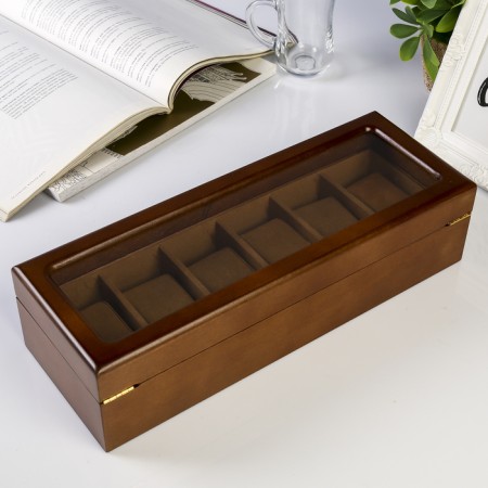 Casket wood for clock 6 departments "Style" Brown 12.7x8x33 cm-4