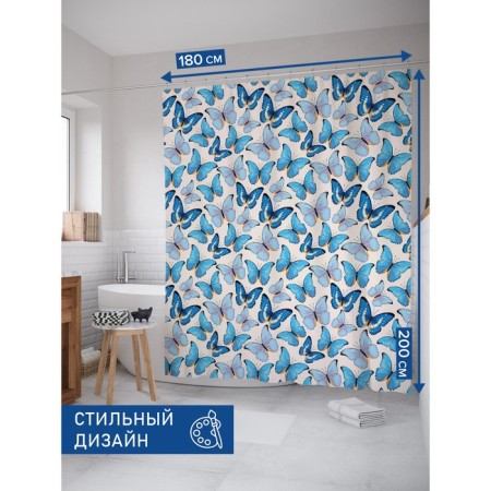 Photostore for the bathroom "Blue butterflies", Saten, size 180x200 cm-1