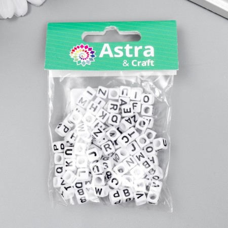 A set of beads with English letters "Astra" 6x6 mm, 150 pcs/pack-3