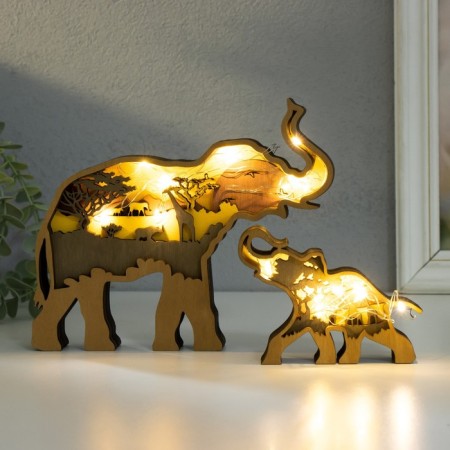 Souvenir tree Light "African elephant with an elephant" set 2 pcs 16x19 cm
