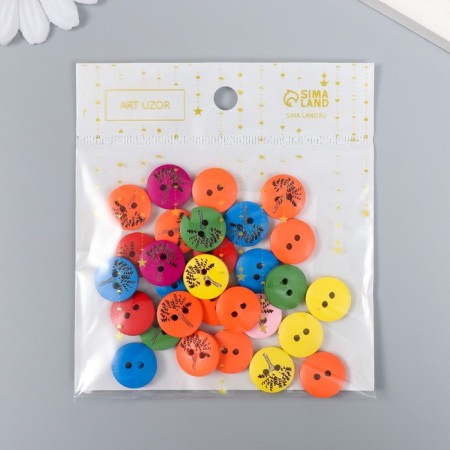 Buttons wood for creativity 2 punctures "tree" set 30 pcs 1.5x1.5x0.3 cm mix-3