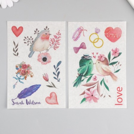 Stick Paper "Birds in love" set of 6 sheets 18.6x10 cm-1