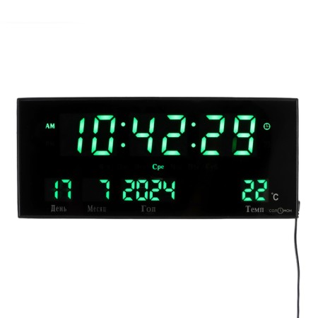 Electronic wall clock, desktop "Solomon", with an alarm clock, 15 x 36 cm, green numbers-4
