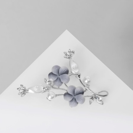 Brooch "Flowering Branch", white-gray color in silver-1
