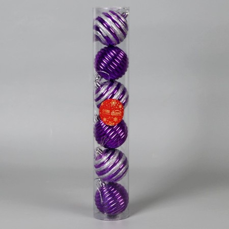 Set of balls plastic D-6 cm, 6 pcs "Agnet" stripes, silver-violet-1