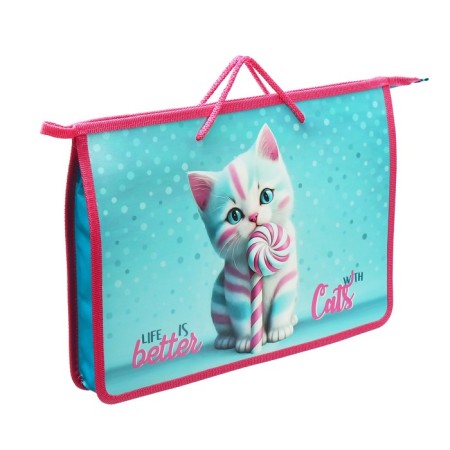 Folder with A4 handles, 340 x 245 x 45 mm, plastic, pens-snuckles, ONICS PT-15 "Cat Caratumel"-1