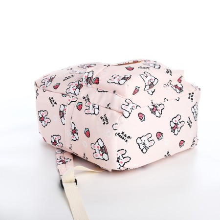 School backpack of textiles on a zipper, 3 pockets, beige/pink color-4