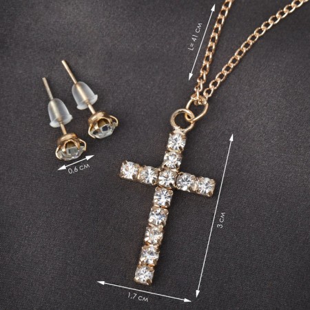 Set 2 objects: earrings, pendant pendant, white color in gold, 43 cm-2