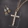 Set 2 objects: earrings, pendant pendant, white color in gold, 43 cm