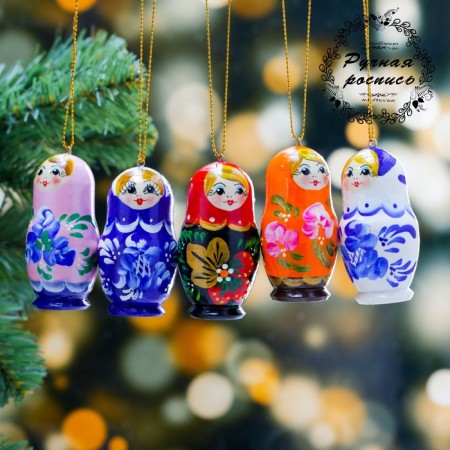A set of Christmas tree pendants "Matryoshki", 5 pcs, 3 × 7 cm, mix, manual painting