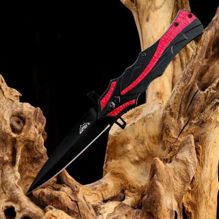 The knife of the folding "flame" black, red strip, 21.5cm, blade 9.5cm