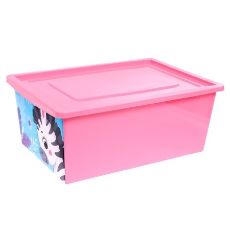 A box for toys with a lid, "funny zoo", volume 30 l, pink color-4