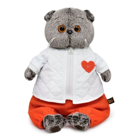 Soft toy "Basik", in a quilted jacket and overalls, 22 cm