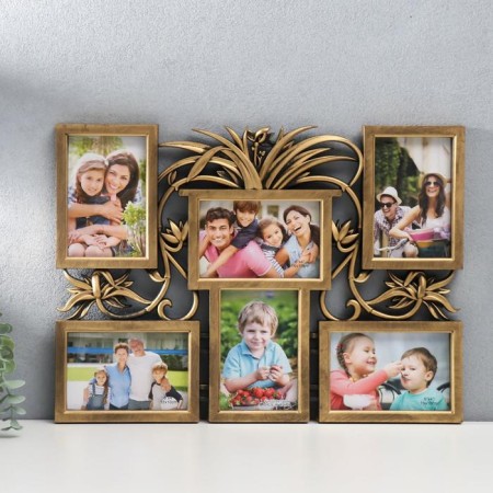 Photo frame plastic in 6 photos 10x15 cm "African lily" Dark gold 36x49 cm