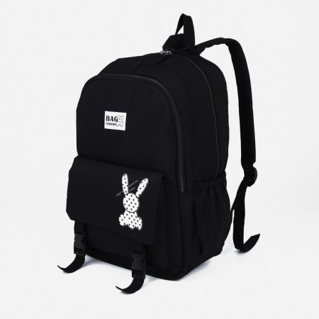 School backpack from textiles, 3 pockets, black color
