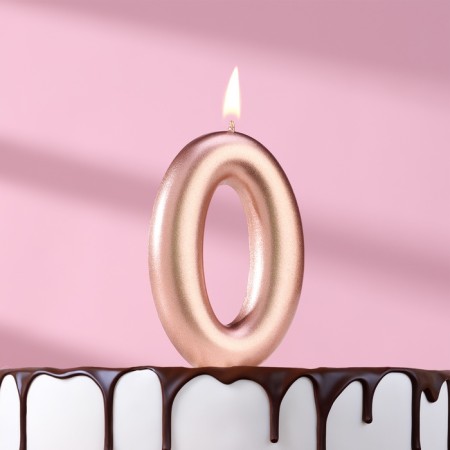 Candle in the Cake "European", number "0", 6 cm, pink gold