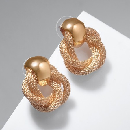 Earrings Metal "Circles of Weave", Color Gold-1