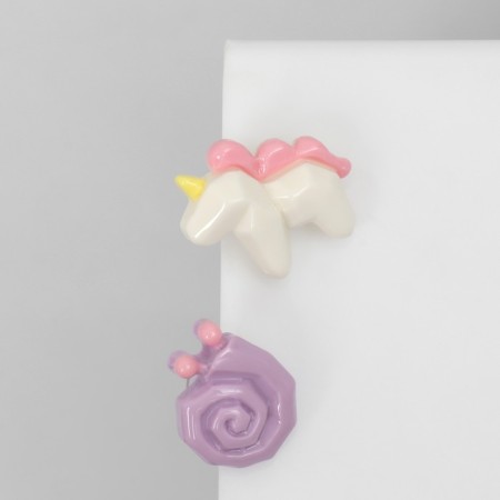 Earrings plastic "Abstraction" Unicorn and Snail, Color-2