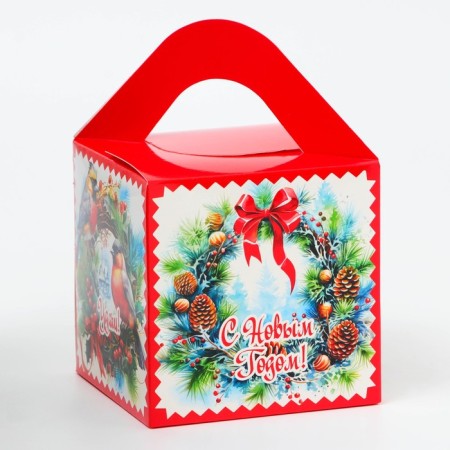 New Year. Gift box New Year's cube is large "spruce wreath" 12 x 12 x 12 cm.-1