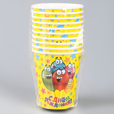A one -time paper glass "Happy Birthday" Funny balls, 250 ml.-4