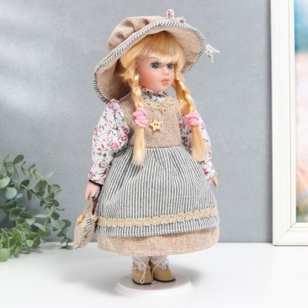 Collective ceramics doll "Irina in striped dress" 30 cm-1