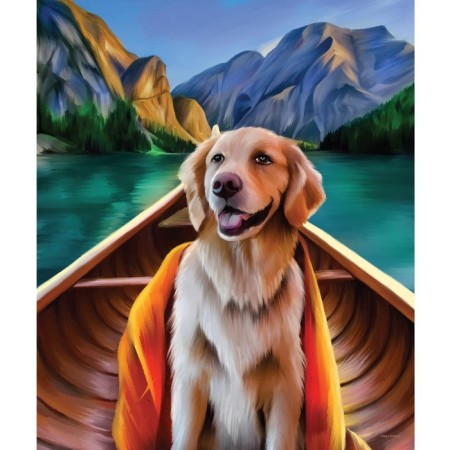 Diamond mosaic with partial filling on the canvas "Dog in a boat", 50 x 60 cm-6