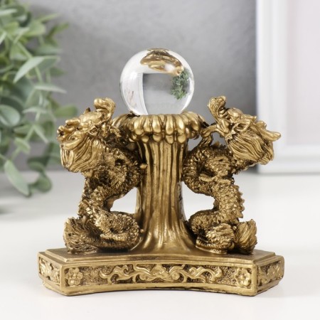 NECSK Polystone Bronze "Dragons with a glass ball" 8x12x12 cm-1