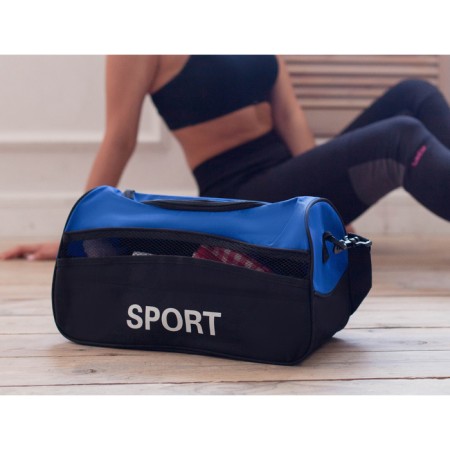 Sports bag with lightning, external pocket, long belt, blue/black color-6