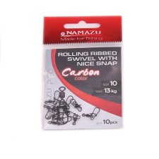 Swerting with a fastener Namazu Pro Rolling Ribbed Swivel, Carbon, R.10, Test-13 kg