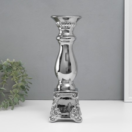 Ceramics candlestick per 1 candle "Nuovo" d = 1.5 cm silver 10x10x31.5 cm-2