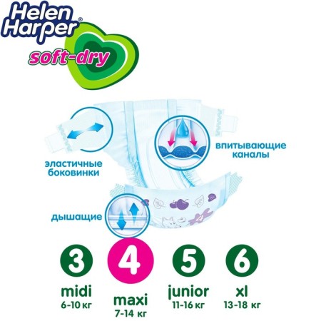 Children's diapers Helen Harper Soft & Dry Maxi (7-18 kg), 50 pcs.-4