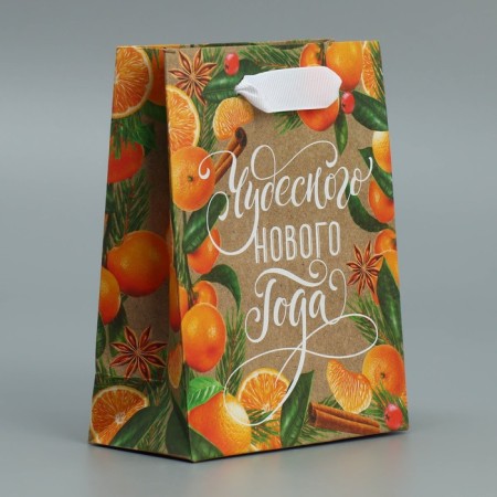 Craft vertical “Mandarin mood” package, S 12 x 15 x 5.5 cm, New Year-1