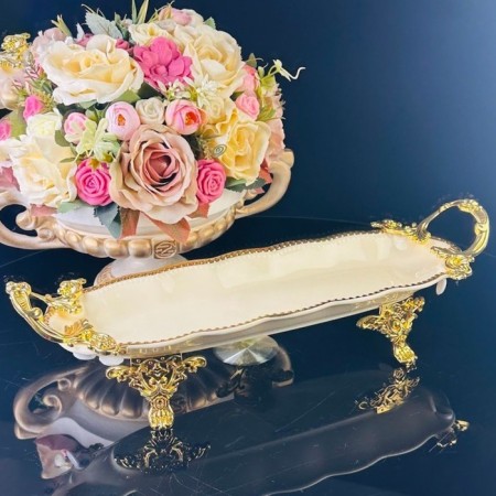 Dish with lenardi handles, on legs, porcelain, length 38 cm