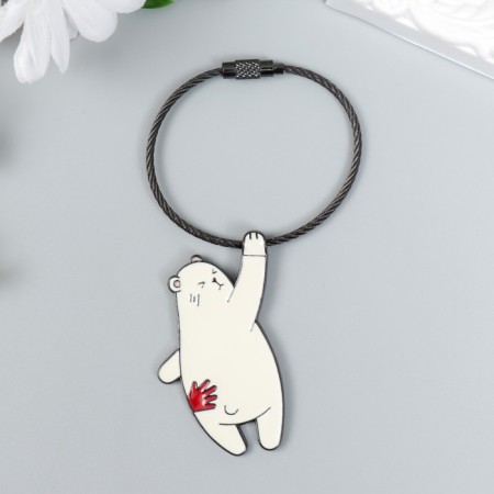 Trick Metal on the cable "White Bear with Print" Emal 5.6x3.2 cm-1